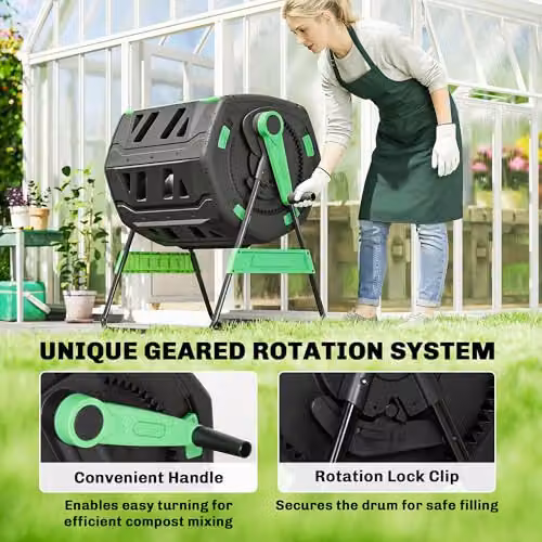 Outsunny Dual Chamber 200L Garden Compost Bin Green and Black BPA Free Outdoor Tumbler – 4