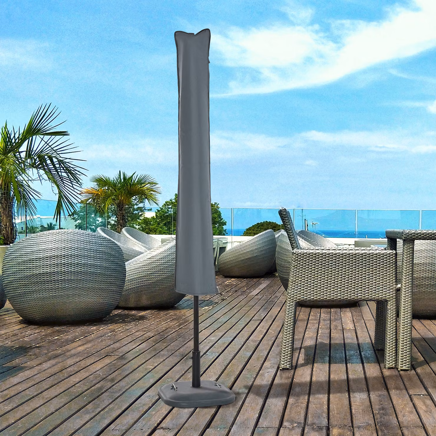 Outsunny Offset Garden Parasol with UV Protection and Waterproof Polyester Cover, Grey – 2