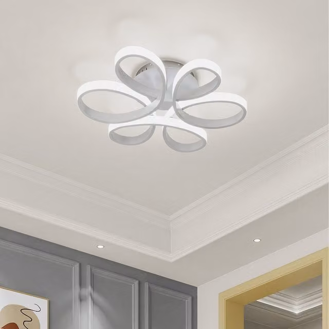 Komore White Acrylic Petal LED Semi Flush Ceiling Light