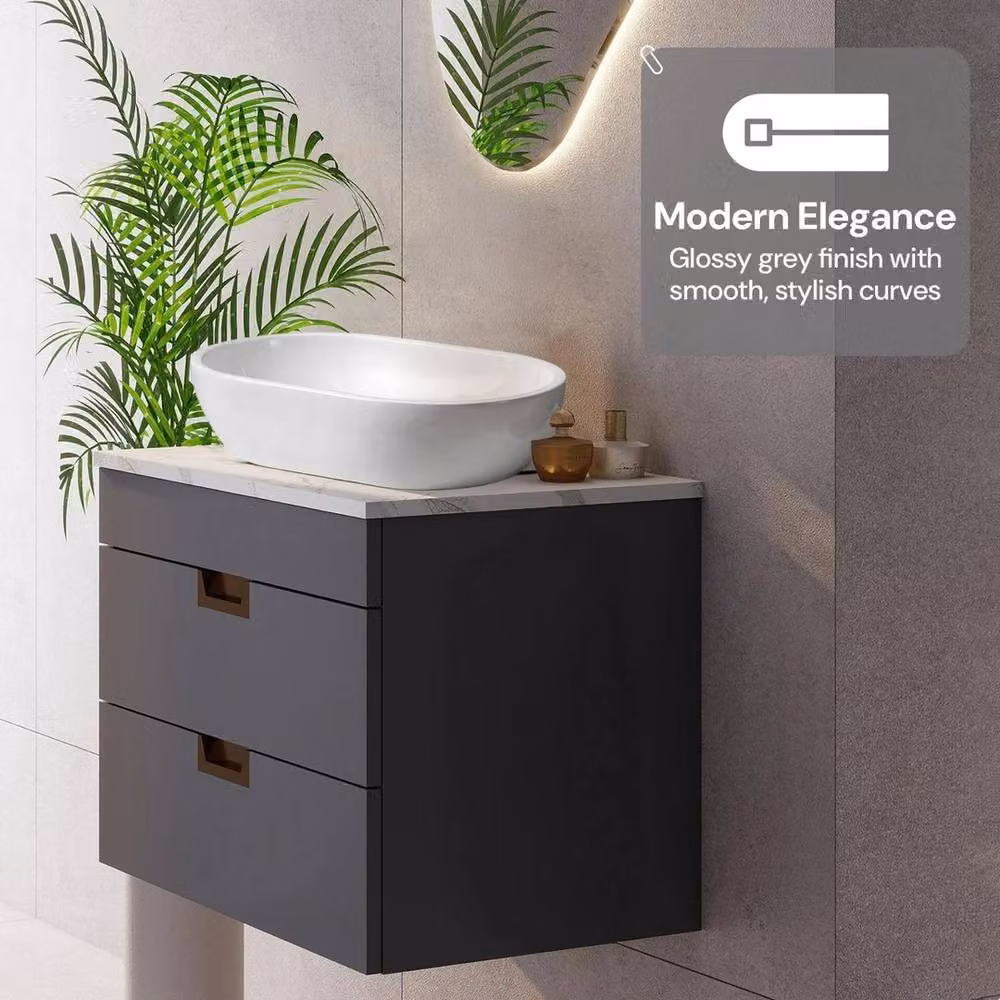 FORGEVIO Grey Modern Wall Mounted Bathroom Vanity Unit with Basin and Soft Close Doors – 3