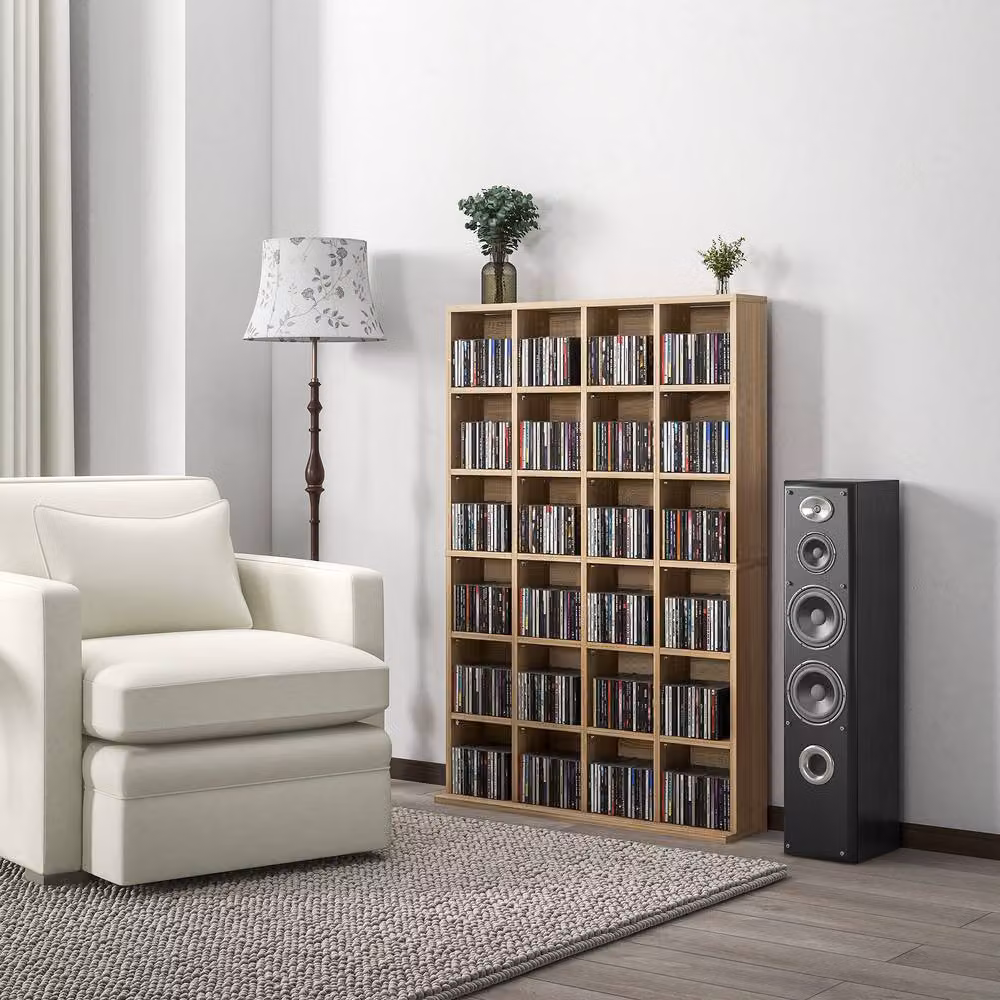 ERGOVEXA CD Storage Unit with Adjustable Shelves and Media Compartments in Brown Wood – 4