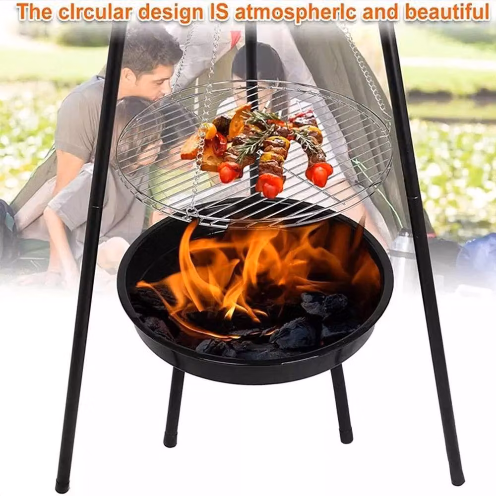 FLAVORA Steel Tripod Fire Pit BBQ Bowl in Black – 5