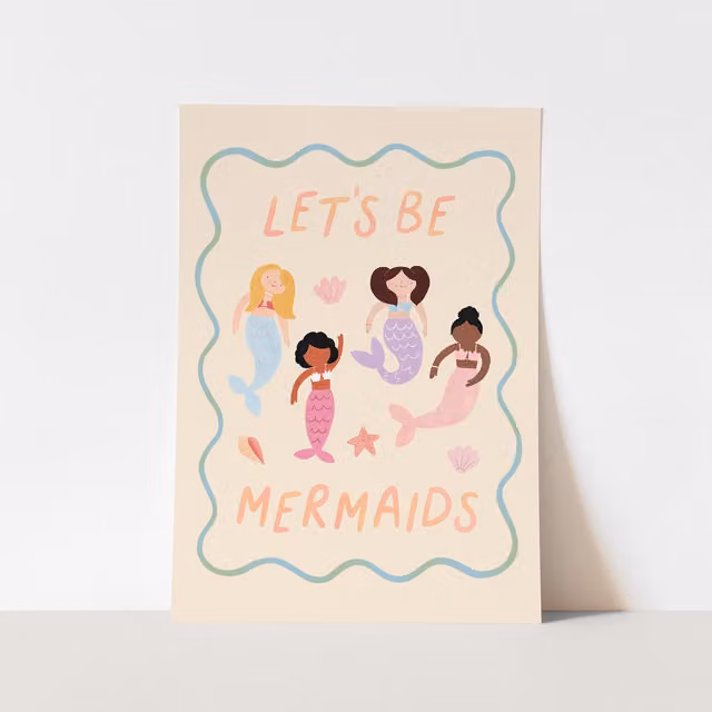 Kid of the Village Let's Be Mermaids Fine Art Paper Print, Multicolour, W: 21 cm, H: 29.7 cm