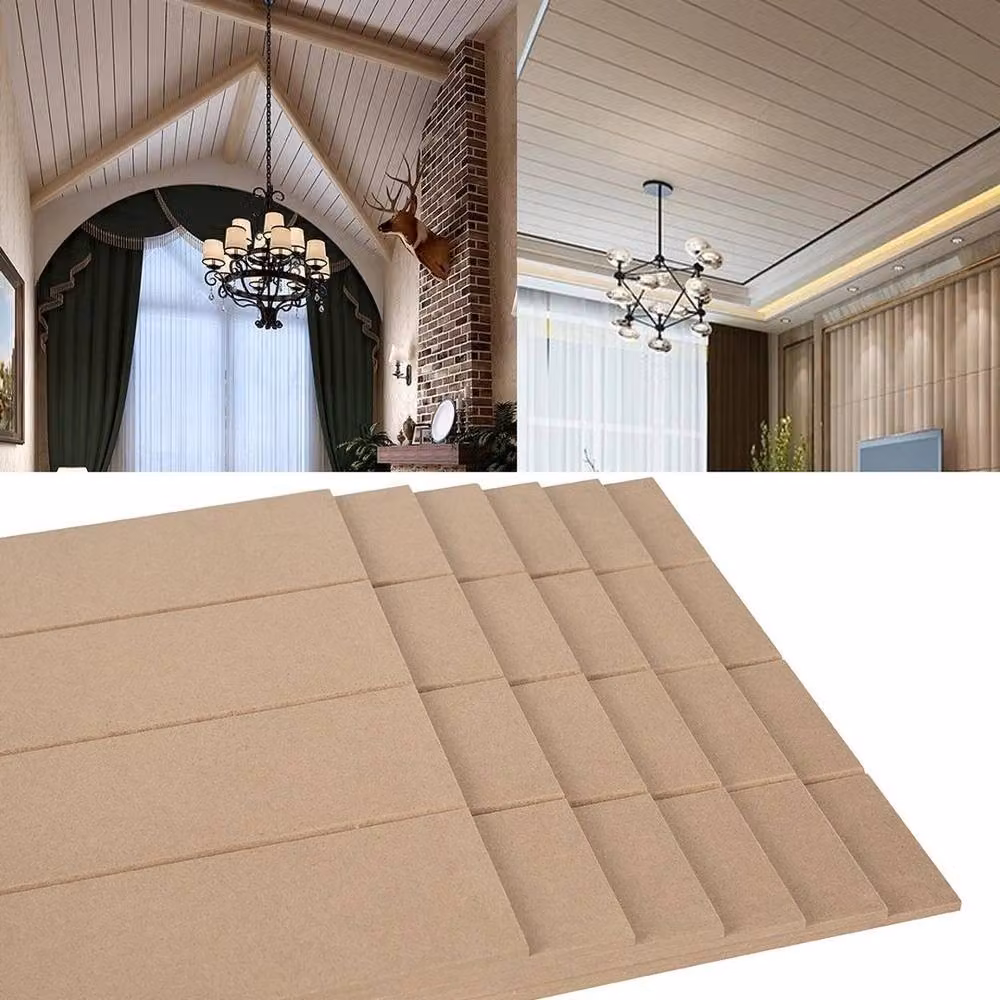 FLAVORA 6-Piece Paintable V-Groove MDF Wall Panels in Brown – 2