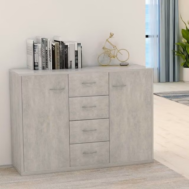 Berkfield Home Concrete Grey Minimalist Sideboard, W/D/H: 88 x 30 x 65 cm