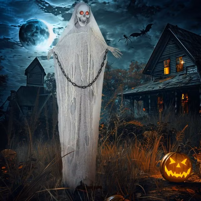 OUTSUNNY Life Size Scary Halloween Decoration, Grey and White, Height: 183 cm