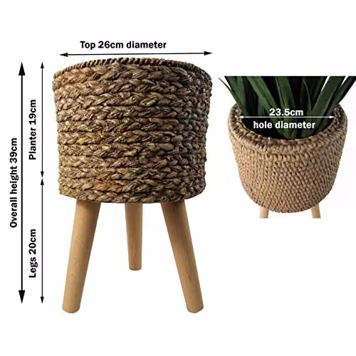Leaf Design UK Large Round Woven Fibreglass Composite Planter, Brown, W: 39 cm, H: 26 cm – 2