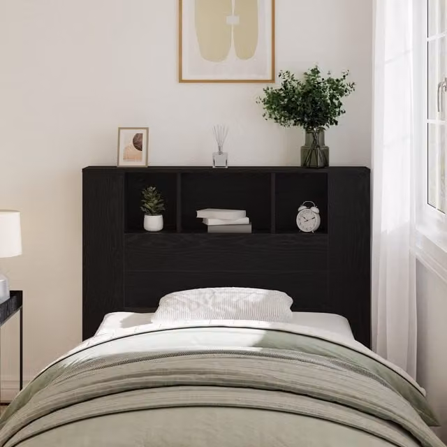 Berkfield Home Black Oak Headboard Cabinet, W: 120 cm, D: 19 cm, H: 104.5 cm – 1