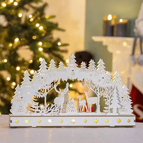 The Christmas Workshop Hand Crafted Wooden Winter Forest Scene Tabletop Decoration with Warm White LEDs – 1