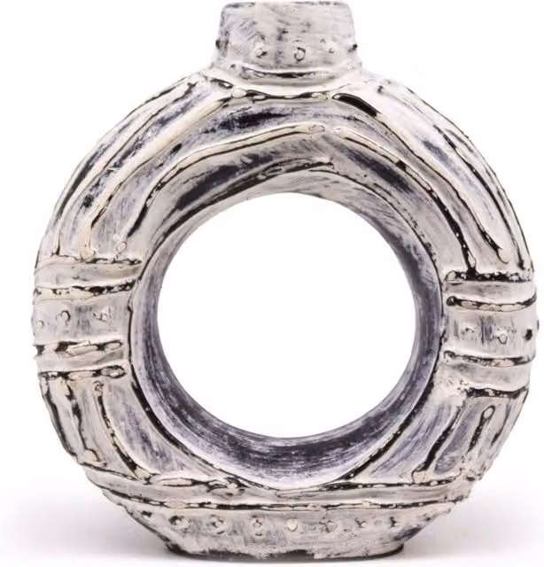 KDMD Beige Ceramic Round Donut-Shaped Tabletop Vase, Height: 23 cm