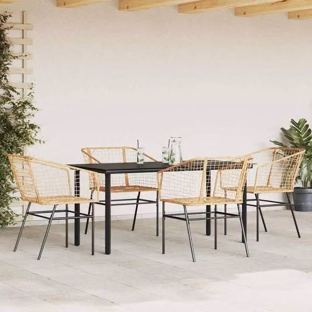 Berkfield Home Beautiful 5 Piece Garden Dining Set in Brown Poly Rattan with Glass Top