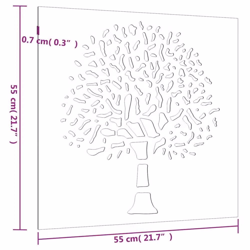 Berkfield Brown Floral Tree Metal Wall Decoration, W/H: 55 x 55 cm – 3