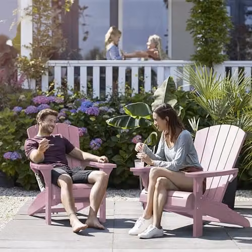 Keter Alpine Adirondack Garden Chair Set of 2 in Old Pink, Weatherproof Wood-Effect Outdoor Chairs with Armrests – 2