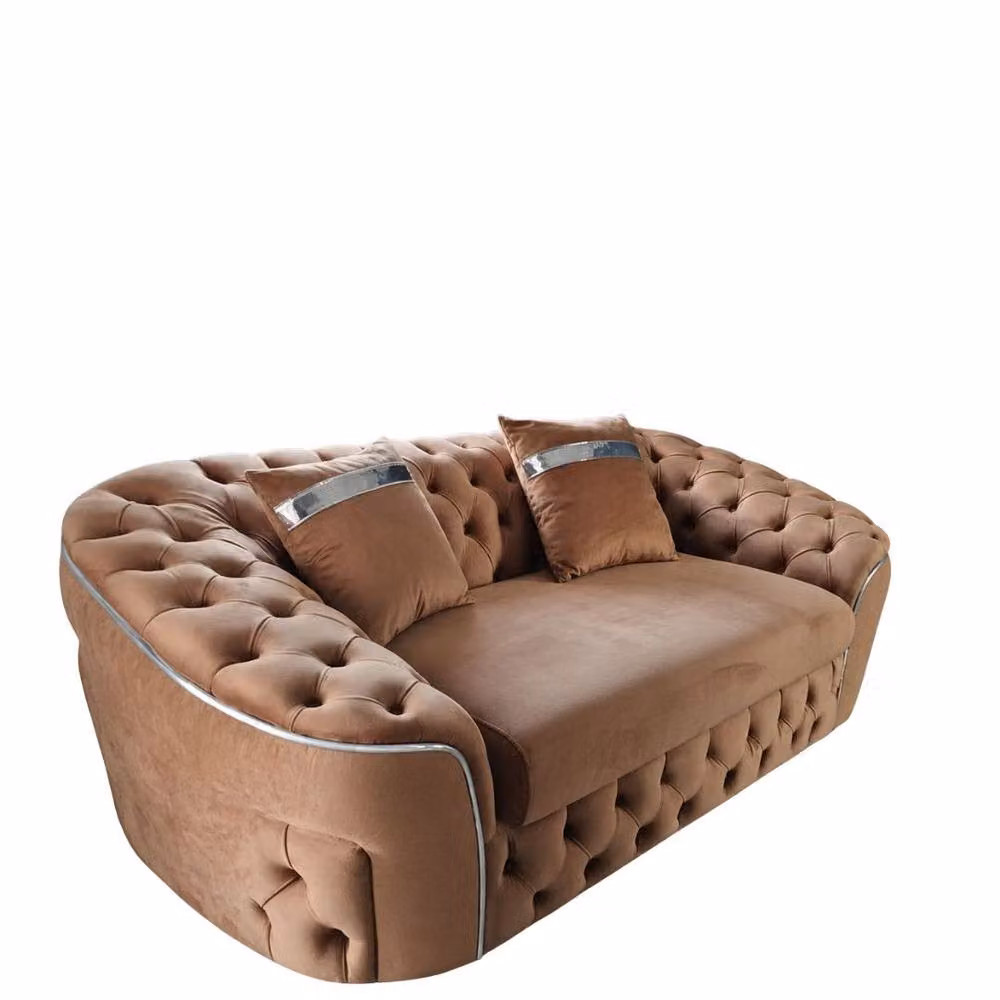 Stratus Interiors Ambassador Chesterfield Sofa in Tan Plush Velvet with Silver Trim – 2