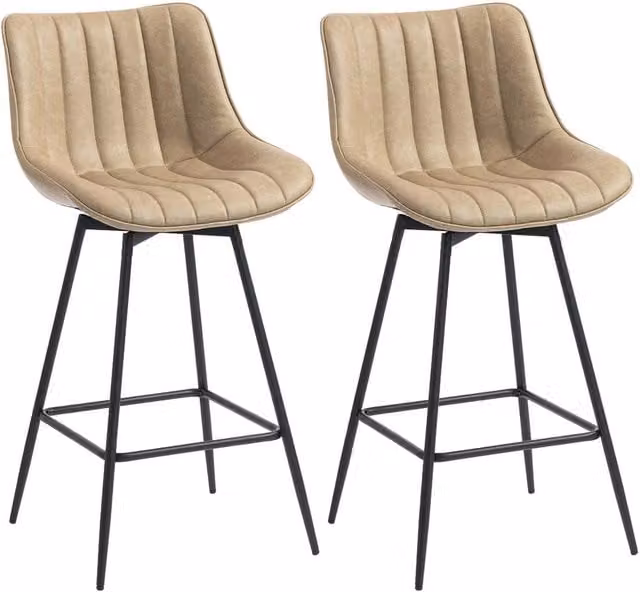 Havendro Set of 2 Modern Swivel Bar Stools in Brown PU Leather