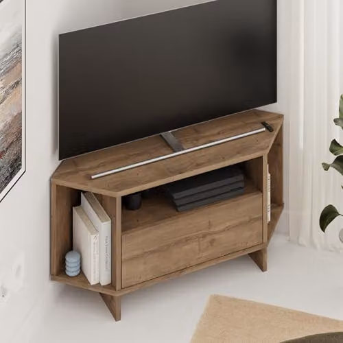 HOCUS PICUS Modern Corner TV Unit in Brown, White and Green – 1