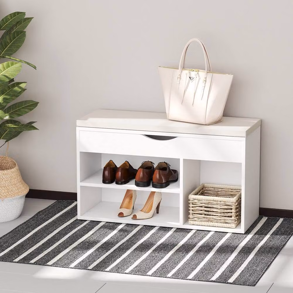 Wyld Haus Sokari White Shoe Storage Bench with Padded Synthetic Leather Seat and Hidden Compartment, W/D/H: 76 x 30 x 47 cm – 3