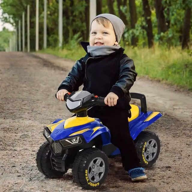 HOMCOM Blue Baby Quad Bike Ride-On Toddler Slider with Lights, Horn and Storage