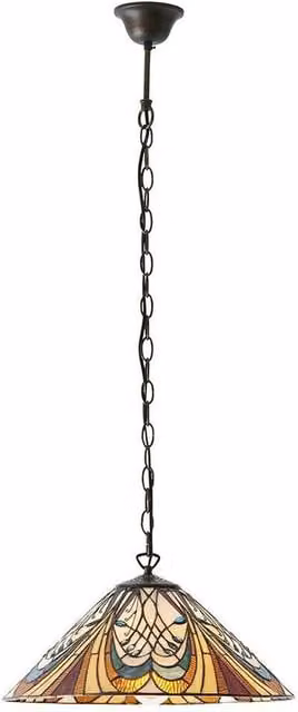 Loops Tiffany Art Nouveau Glass Hanging Ceiling Pendant Light in Bronze and Multicolour