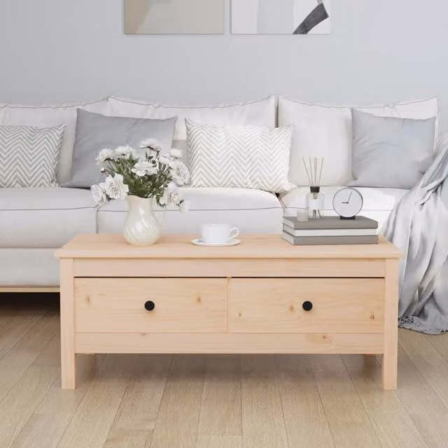 Berkfield Home Rustic Solid Pine Coffee Table, Brown, W: 100 cm, D: 50 cm, H: 40 cm