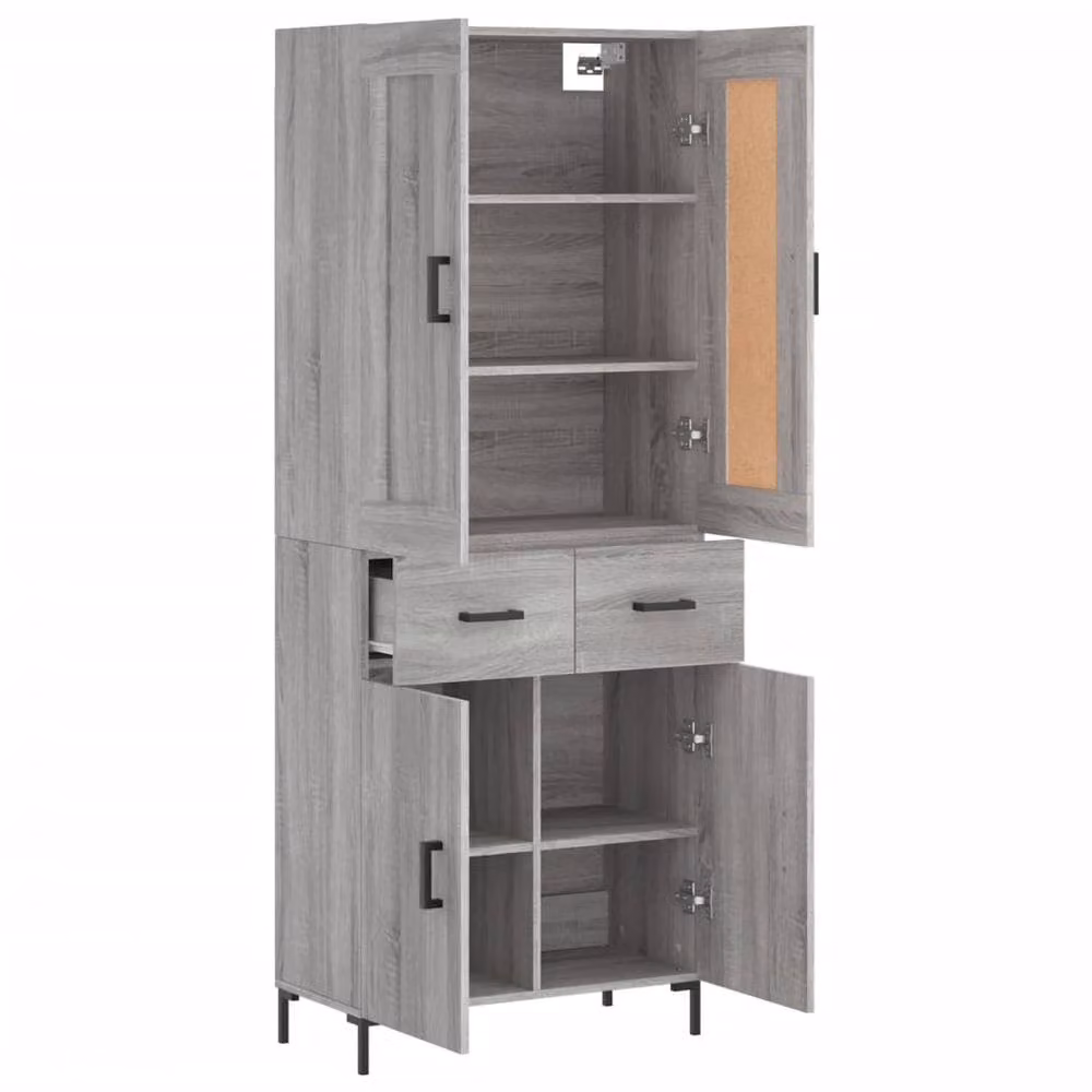 Berkfield Home Modern Grey Sonoma Highboard with Hinged Doors and Internal Shelves, W/D/H: 69.5 x 34 x 180 cm – 3