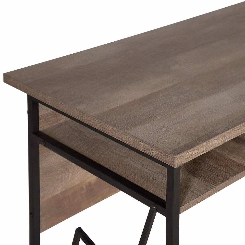 Wyld and Coco Office Writing Desk with 3 Storage Compartments, Brown Laminate Top and Black Iron Frame, W: 120 cm, D: 60 cm – 4