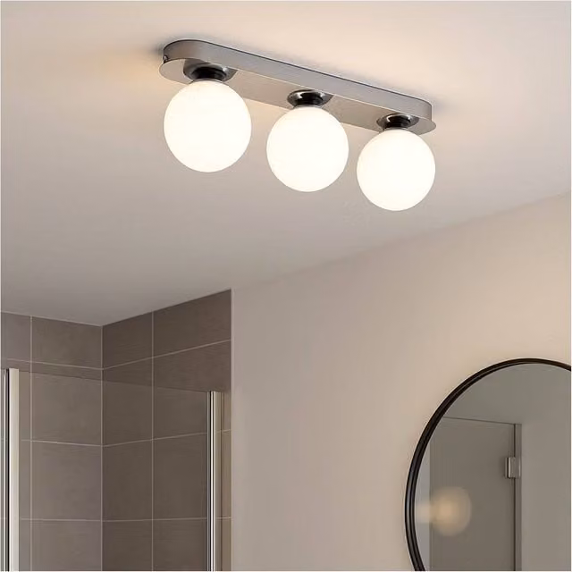 Loops Modern Chrome Triple LED Ceiling Light with Glass Spheres