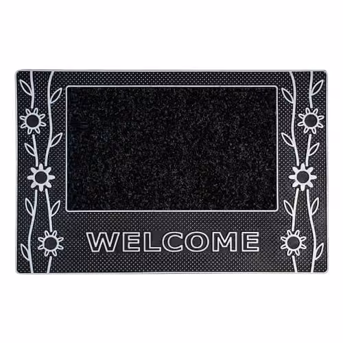 JVL Rico Floral Indoor Doormat, Silver and Black, W/D/H: 70 x 45 x 1 cm