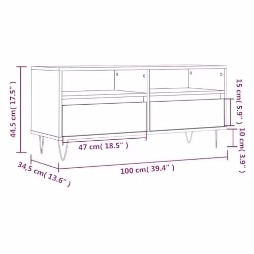 vidaXL Industrial TV Cabinet in Smoked Oak Brown, W/D/H: 100 x 34.5 x 44.5 cm – 3