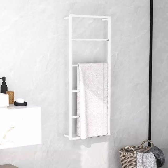 Berkfield Home Wall Mounted Metal Towel Rack in White, W/D/H: 45 x 10 x 115 cm