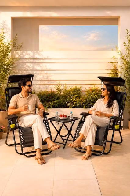 Neo Black Folding Portable Zero Gravity Chair and Table Set with Adjustable Headrest, Side Tray and Cup Holders – 1