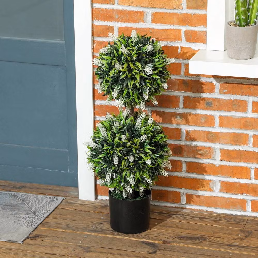 NESTLUNE Set of 2 Green Artificial Potted Trees, H 100 cm x W 15 cm – 5