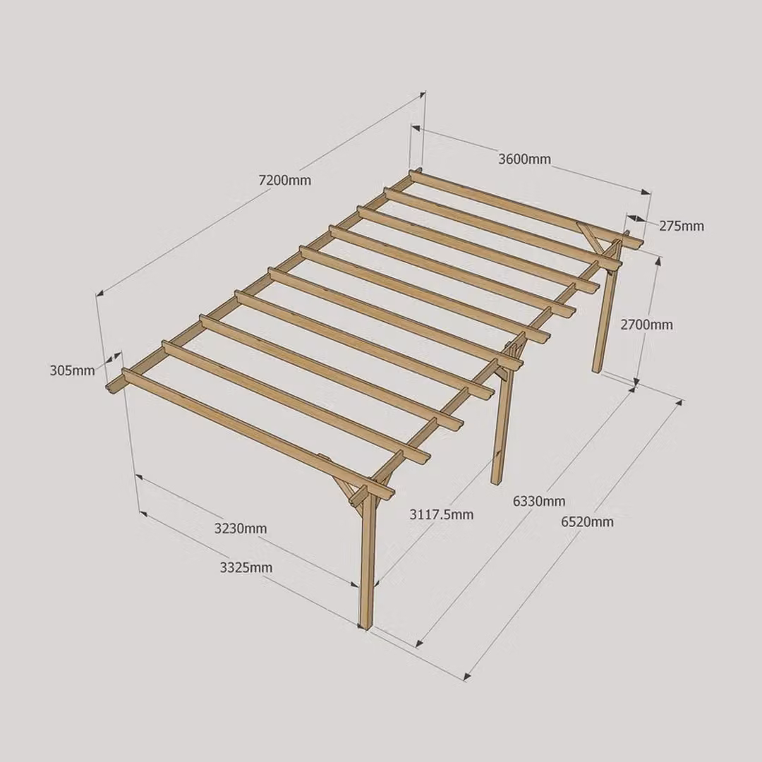 Rutland County Garden Furniture Ltd Wall Mounted Lean-to Garden Pergola in Brown Wood, W: 720 cm, D: 360 cm, H: 270 cm – 3