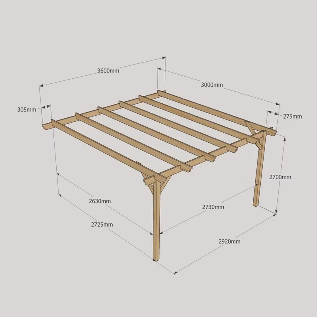 Rutland County Garden Furniture Ltd Wall Mounted Lean-to Garden Pergola in Rustic Brown Wood and Steel, W: 360 cm, D: 300 cm, H: 270 cm – 8