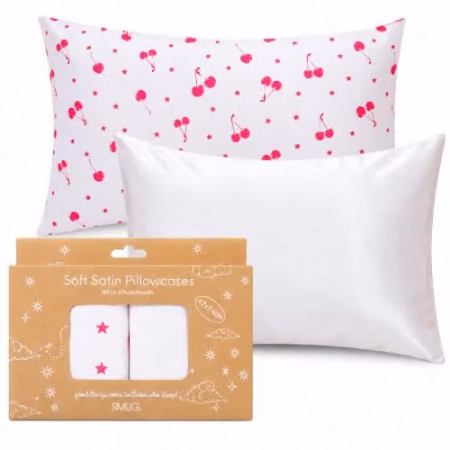 SMUG 2 Pack Mako Satin Pillowcases in Red and White with Envelope Closure and Star Pattern – 1