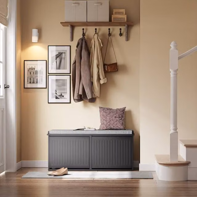 SoBuy Modern Grey Fabric Upholstered Shoe Rack and Hallway Bench – 1