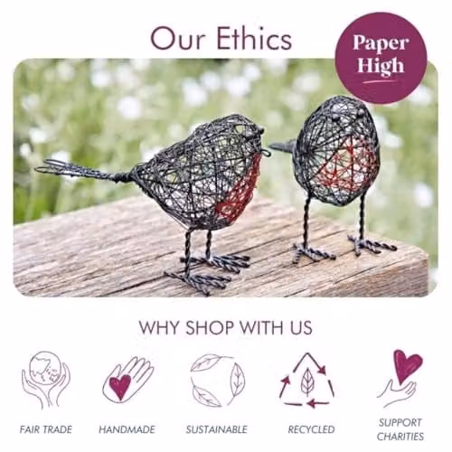 Paper High Set of Two Red Breasted Robin Metal Wire Mesh Decorative Ornaments in Black and Red – 6