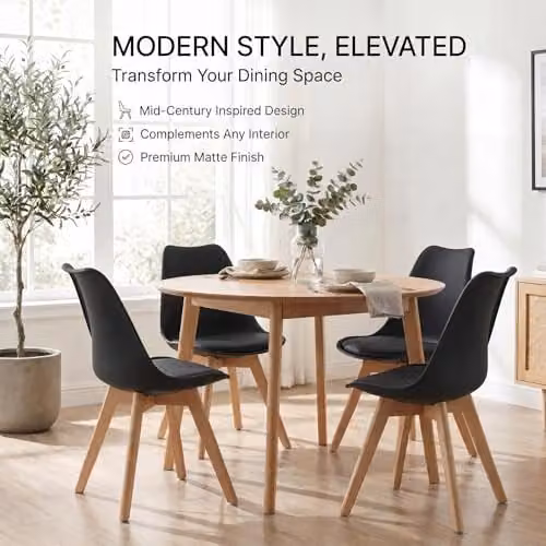Bravich LTD Rocco Tulip Dining Chair in Black with Synthetic Leather Cushion and Beech Wood Legs – 7