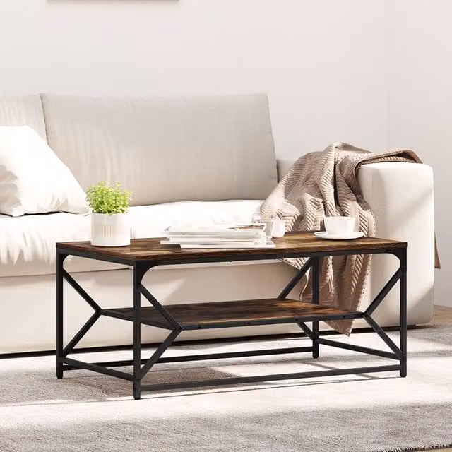 Berkfield Home Smoked Oak Coffee Table with Shelf, Brown, W/D/H: 90 x 50 x 40 cm