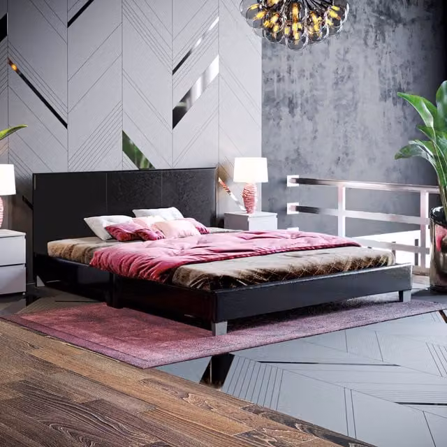 Vida Designs Lisbon Faux Leather Bed in Black, King Size (155 cm)