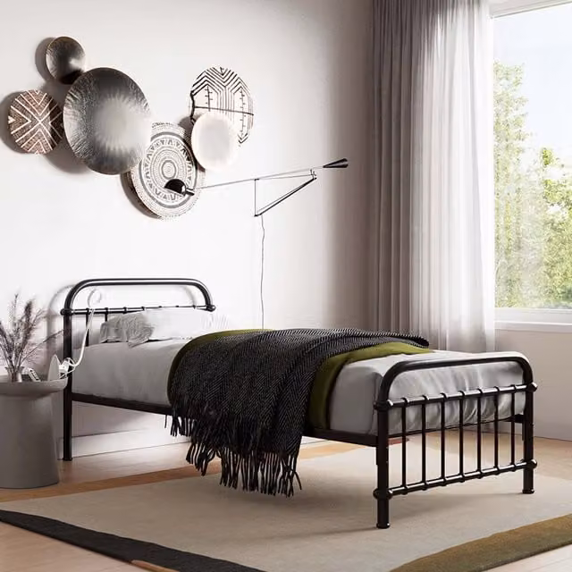 Flair Furnishings Industrial Metal Bed in Black, W/D/H: 90 x 200 cm – 1