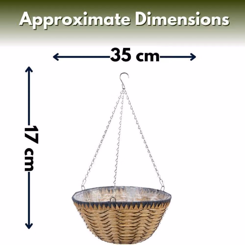Marco Paul Savanna Faux Rattan Hanging Flower Basket Planter, Brown, Diameter: 35.56 cm – 2