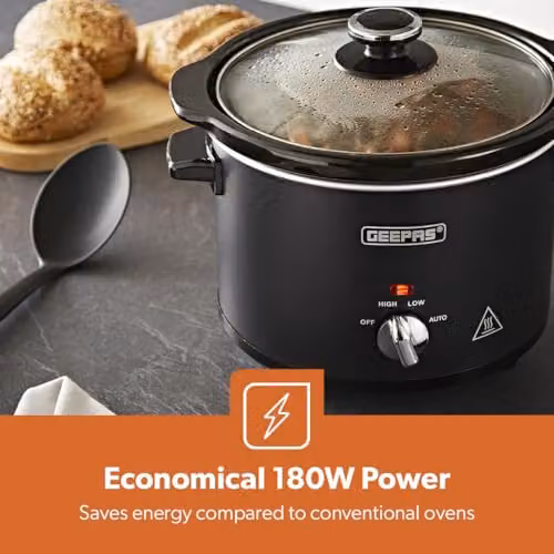 Geepas 2.5 l Slow Cooker with 3 Temperature Settings in Black Matt Design – 3