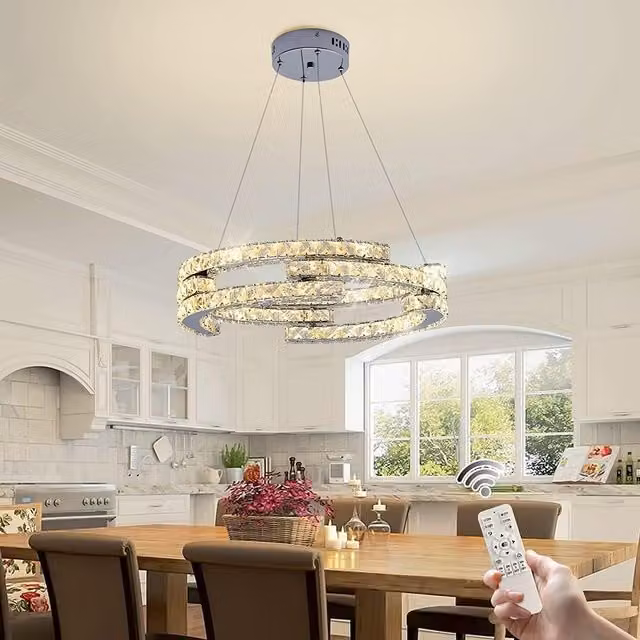 Garwarm Modern Chrome and Crystal Dimmable Pendant Light with Remote Control in Silver – 1