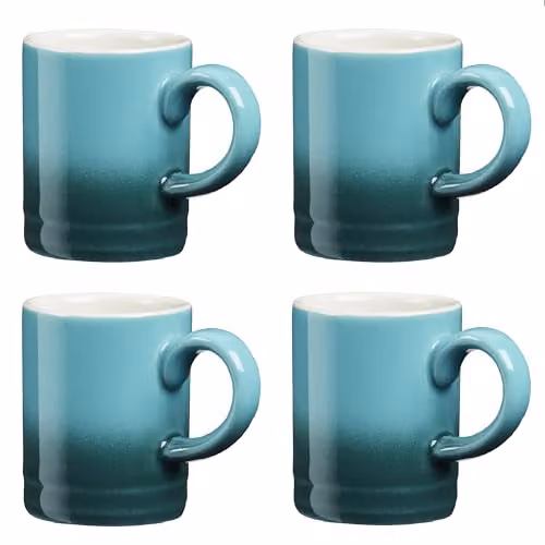 Cooks Professional 4 Piece Espresso Cup Set in Petrol and Turquoise Stoneware, 100ml Capacity – 2