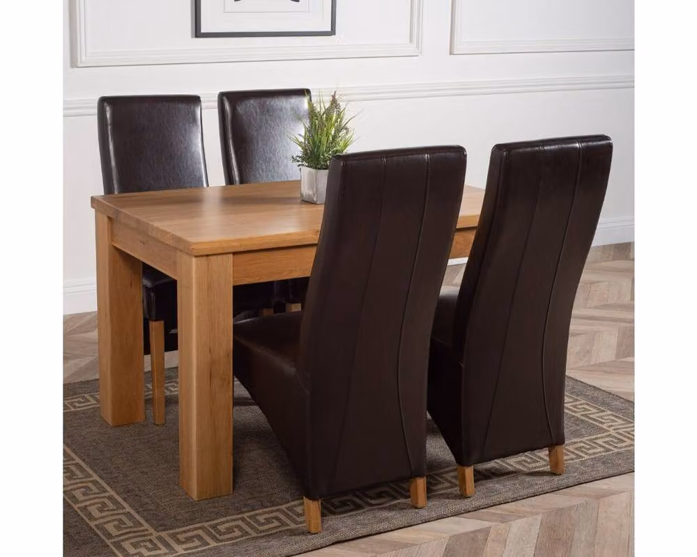 Thats Furniture Dakota Oak Dining Table and 4 Lola Brown Leather Chairs Set, W: 127 cm, D: 82 cm, H: 77 cm – 6