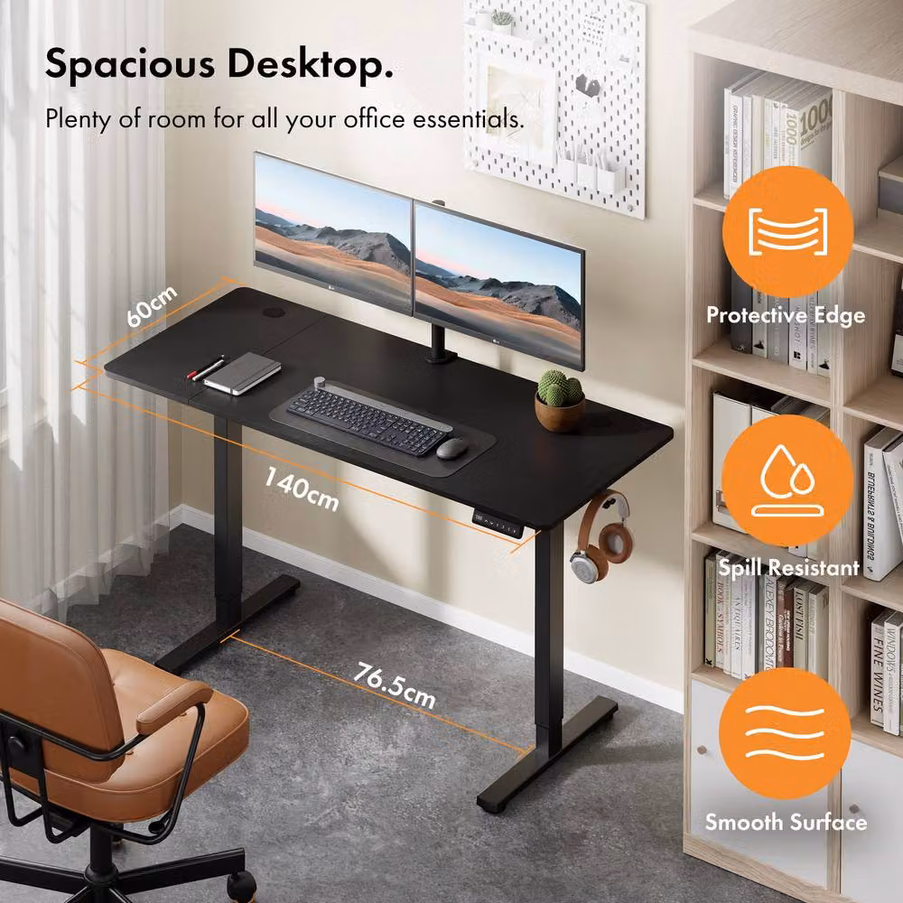 VonHaus Electric Height Adjustable Standing Desk in Matt Black, W/D/H: 140 x 60 x 72 cm – 2