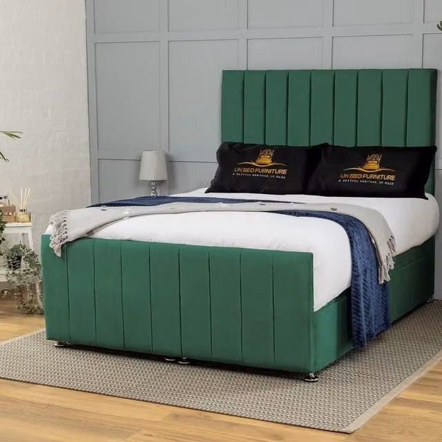 UK Bed Furniture Belvoir End Lift Divan Ottoman Bed with 54 Inch Headboard in Green, Size: Double (W/D/H: 140 x 200 cm)