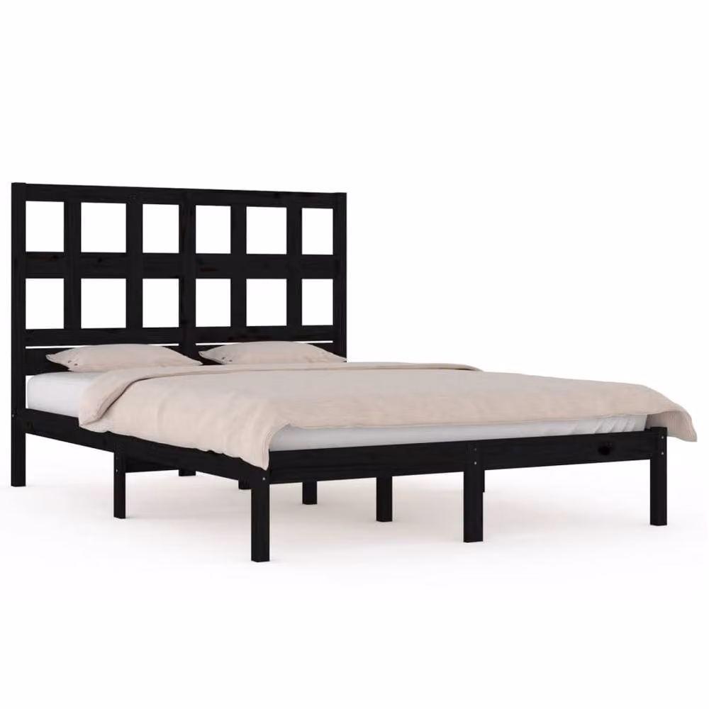 Berkfield Home Beautiful Bed Frame in Black Solid Pine Wood, W/D/H: 200 x 200 x 205.5 cm – 3