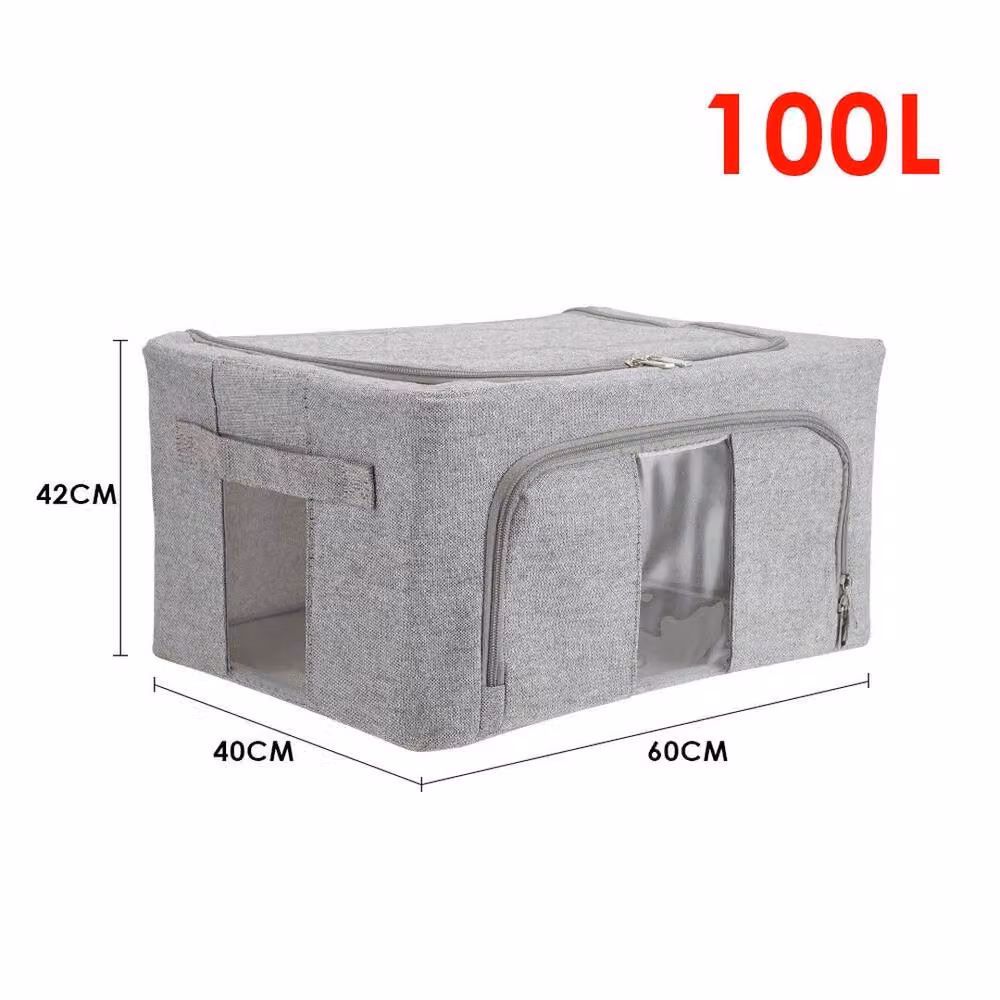 Kelvenix Extra Large 100L Folding Stackable Clothes Organiser Box in Grey and Transparent – 2